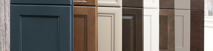 close up view of multi colored wooden cabinetry