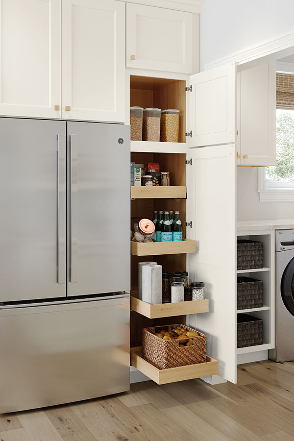 utility cabinet with roll trays in white