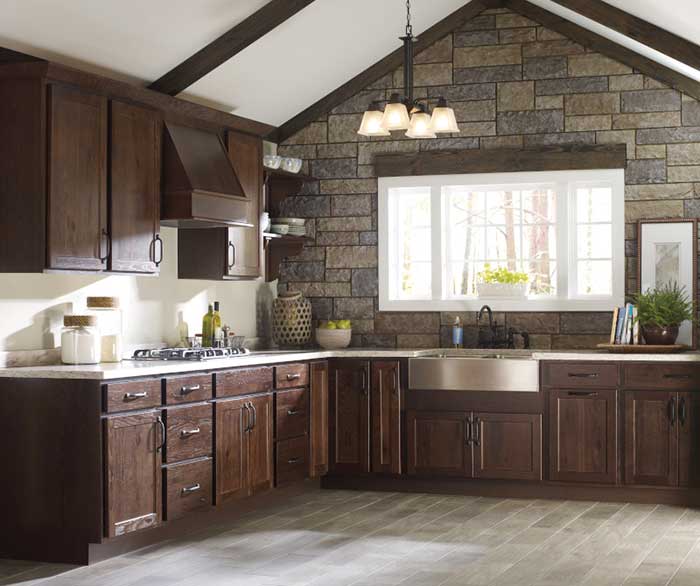 kitchen with dark wooden cabinetry