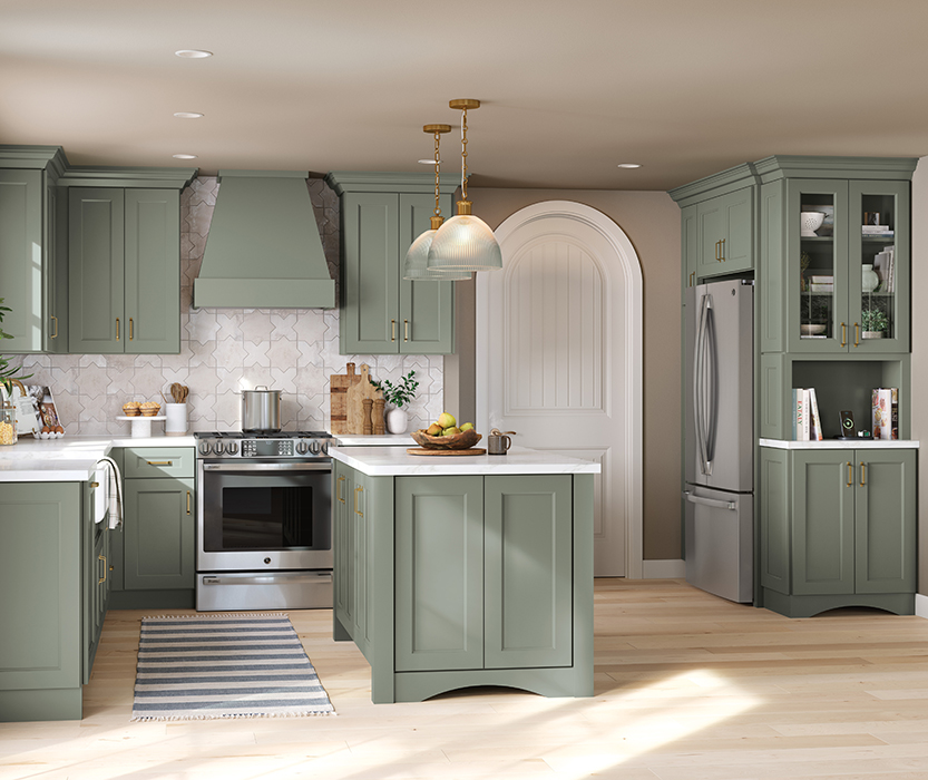 kitchen with sage green cabinetry