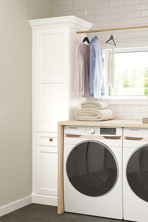 linen utility cabinet with hamper in white