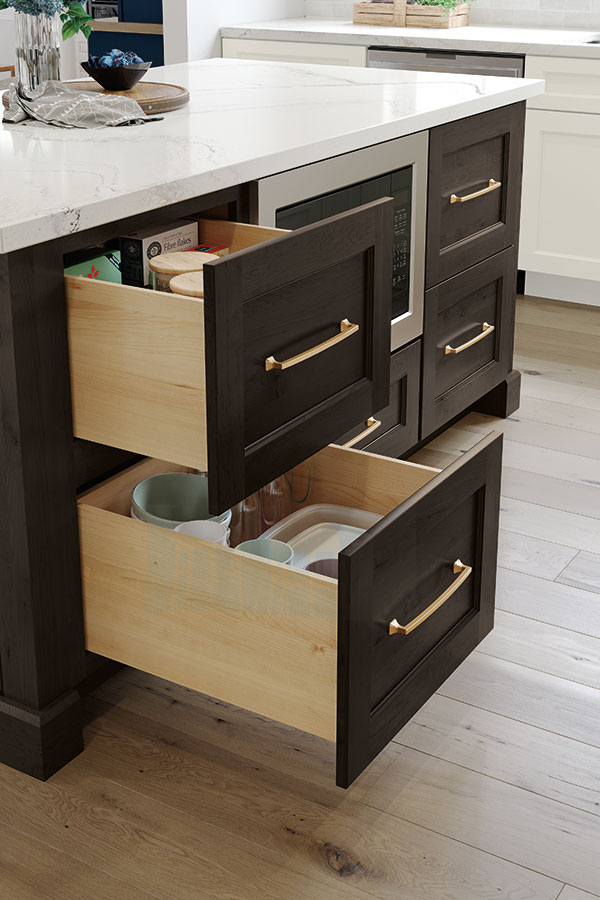 two drawer base cabinet in dark wood