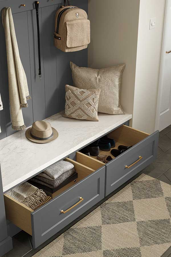 furniture drawer boot bench in dark grey