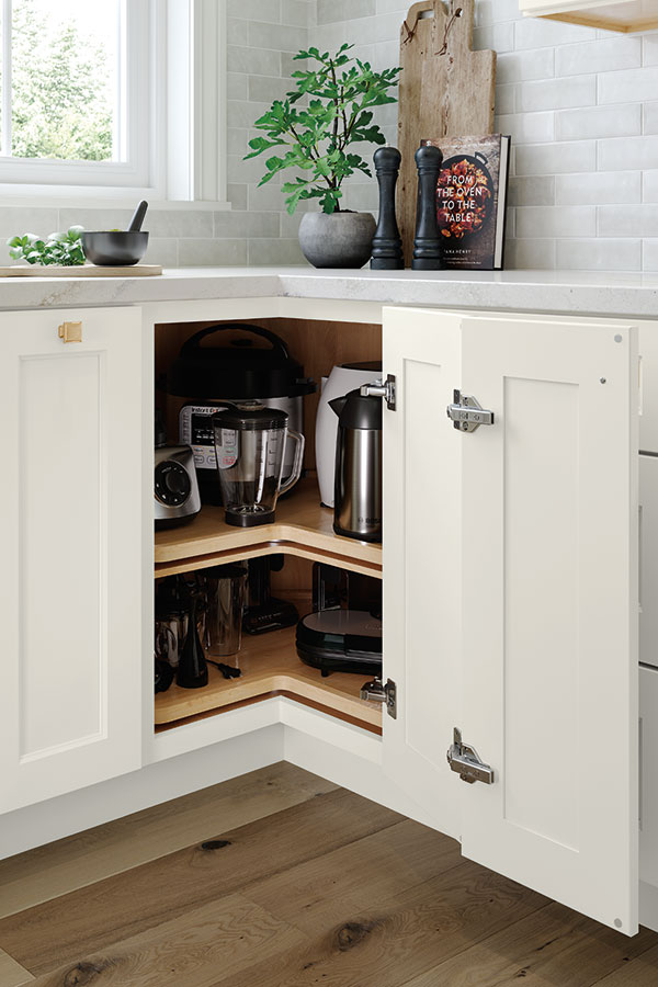 super lazy susan cabinet with wood shelf in white